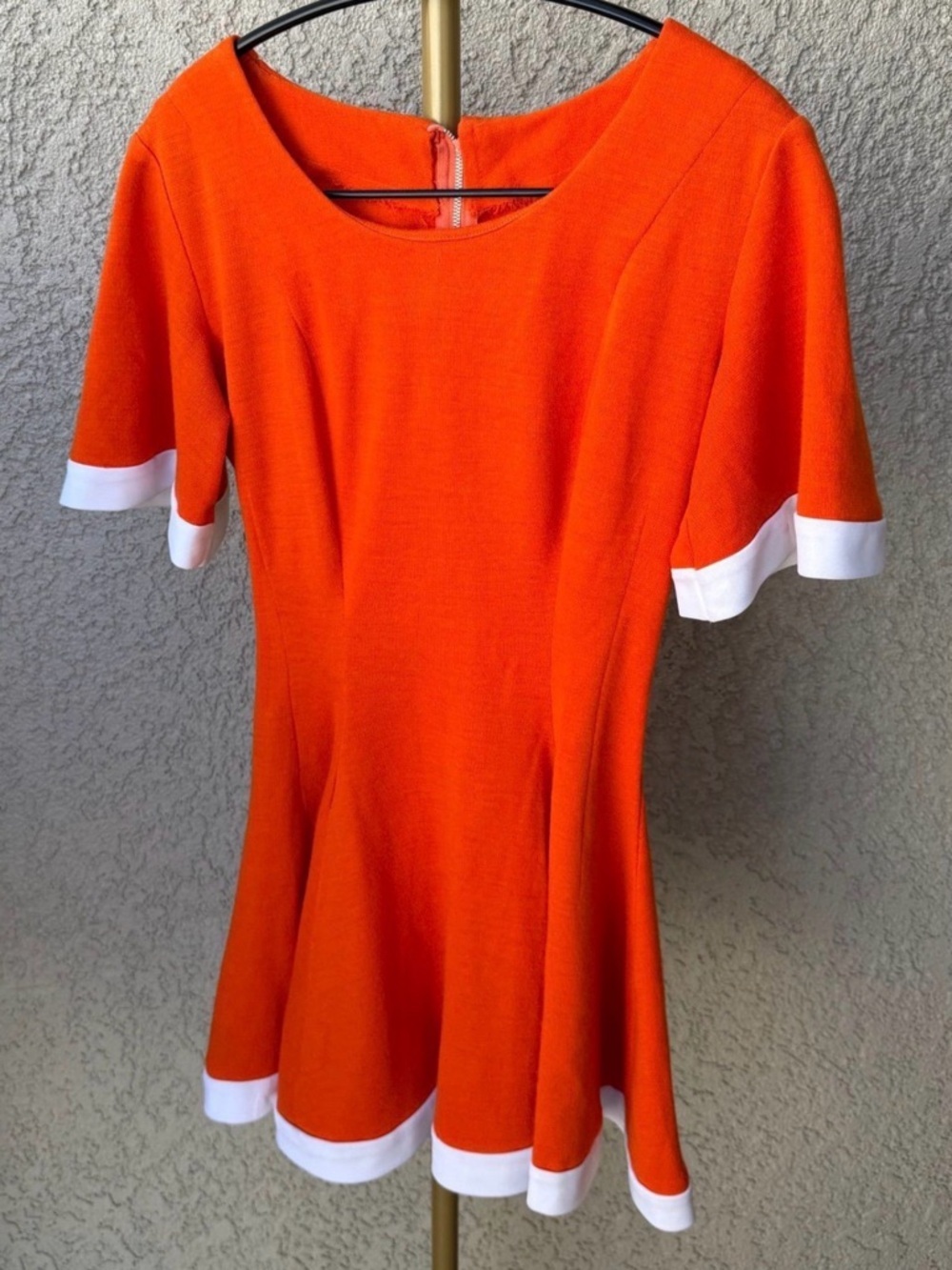 Vintage 60s Mod Micro Mini Dress Vibrant Orange White Contrast Fit and Flare S - Picture 3 of 9